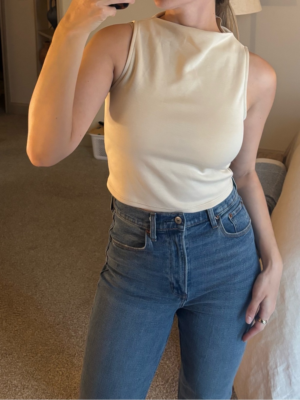 Sadie & Sage Cream Sleeveless Cropped Shell Top
